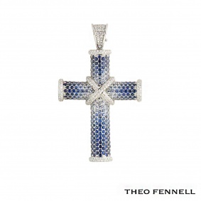 Theo Fennell 18k White Gold Diamond and Topaz Cross Pendant 1.51ct